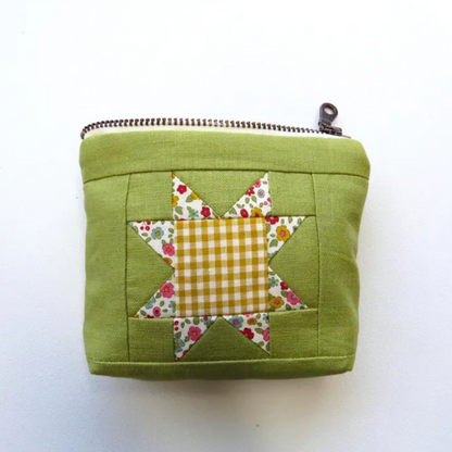 Green Sawtooth Quilted Linen Pouch – Flower Star Zipper Bag