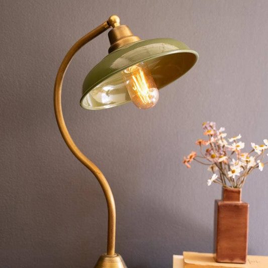 Brass table lamp | Green Enamel Shade