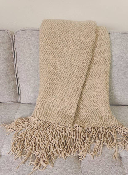 Textured + Fringe Knit Throw Blanket 50"x60" | Oatmeal