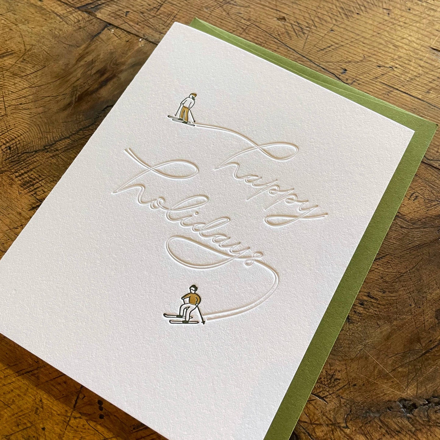 Happy Holidays Skiers Letterpress Card by Green Bird Press