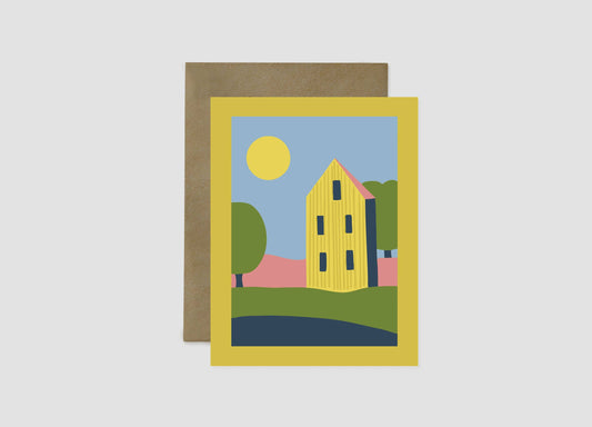 Scandinavian Yellow House Greeting Card by Nordic Fox Design Co.