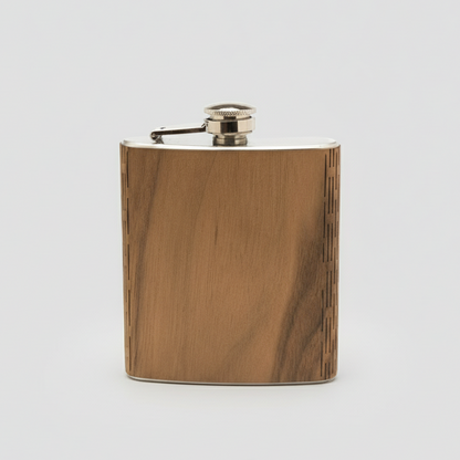 Wooden flask with metal cap on a white background