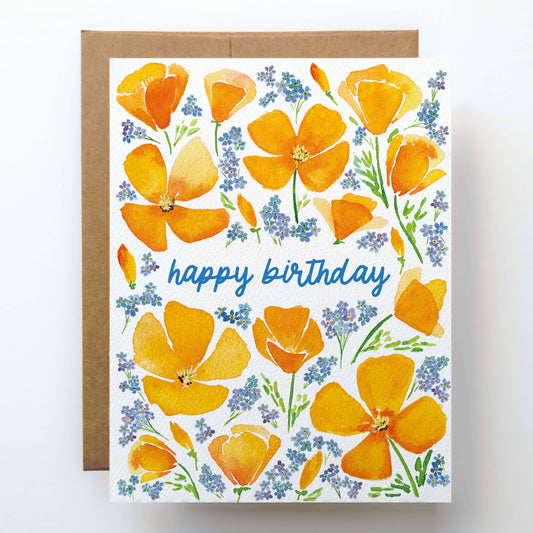 Floral Yellow Poppy Happy Birthday Card by Watercolor Wednesday