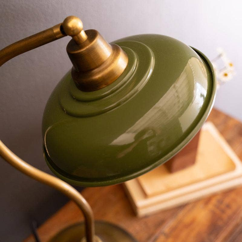 Brass table lamp | Green Enamel Shade