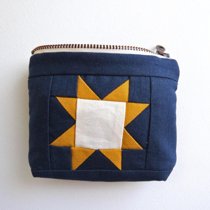 Navy + Gold Quilted Linen Pouch – Sawtooth Star Design