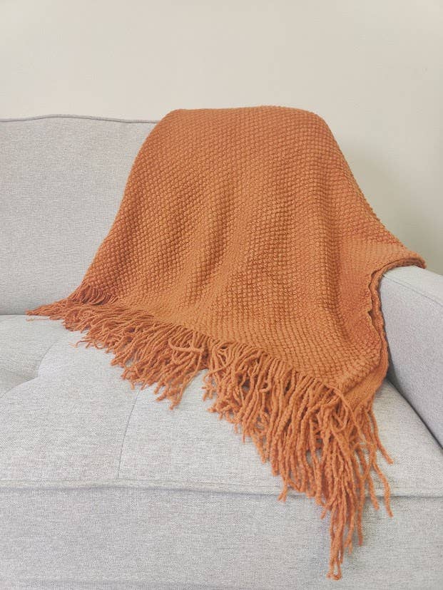 Textured + Fringe Knit Throw Blanket 50"x60" | Rust