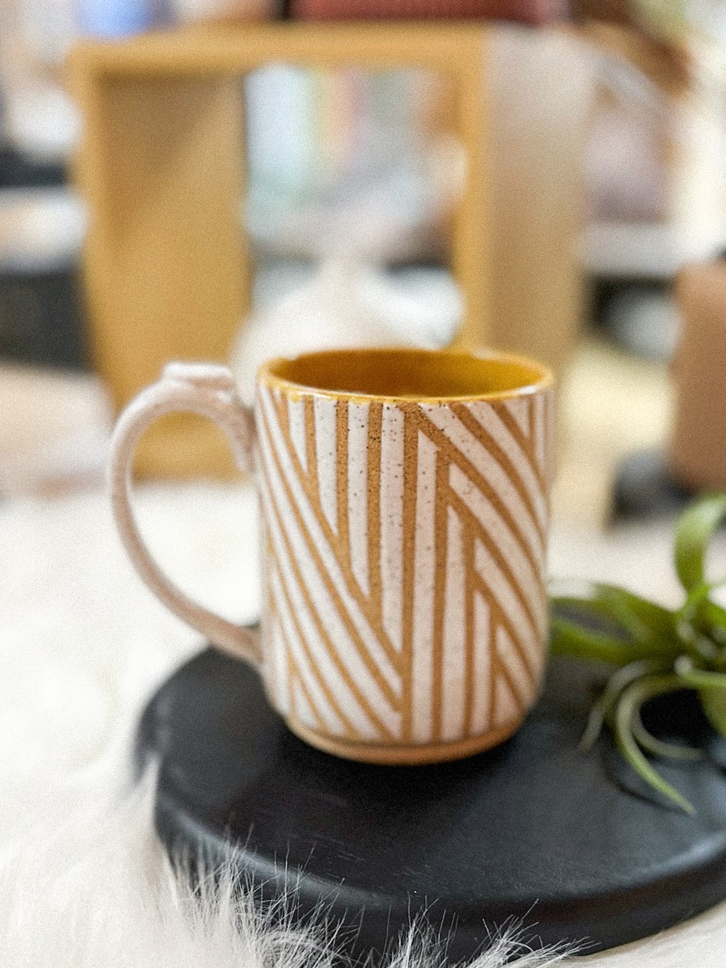 Yellow and White Stripes Tall Mug by Night School Knits and Pots #32