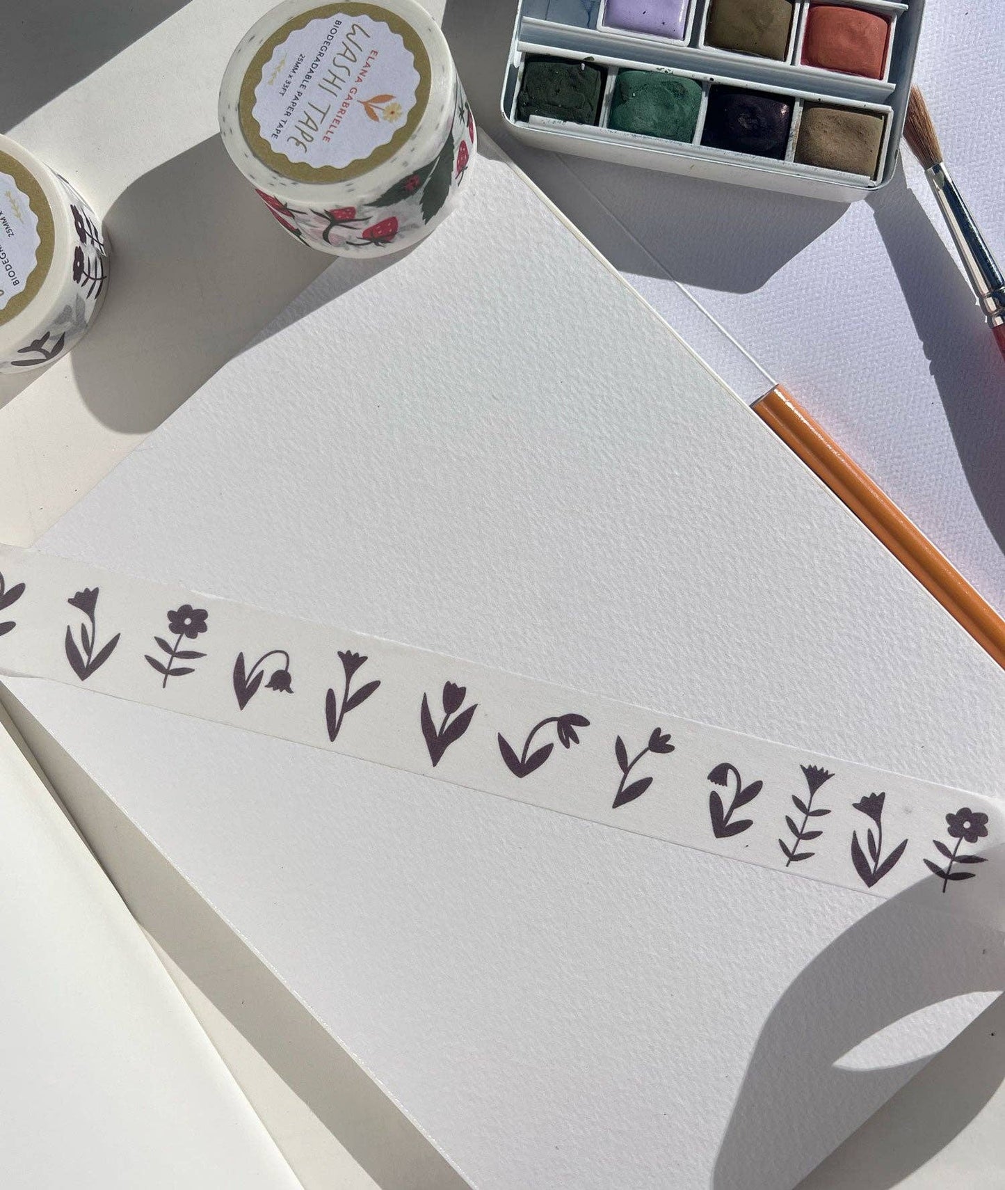 Brown Flowers Washi Tape by Elana Gabrielle
