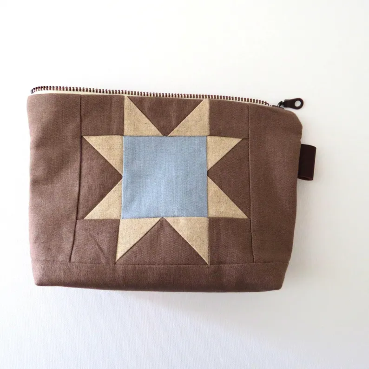 Sawtooth Star Quilted Zipper Pouch | Brown | Large