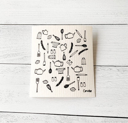Kitchen Utensils Swedish Dishcloth by Corvidae