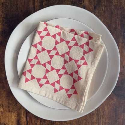 Set of 4 Hand Printed Flour Sack Napkins | Wicker Brown