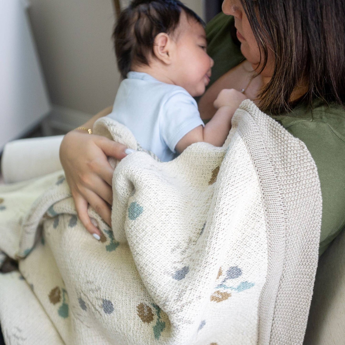 Poppy Organic Cotton Knitted Baby Blanket by Crane Baby