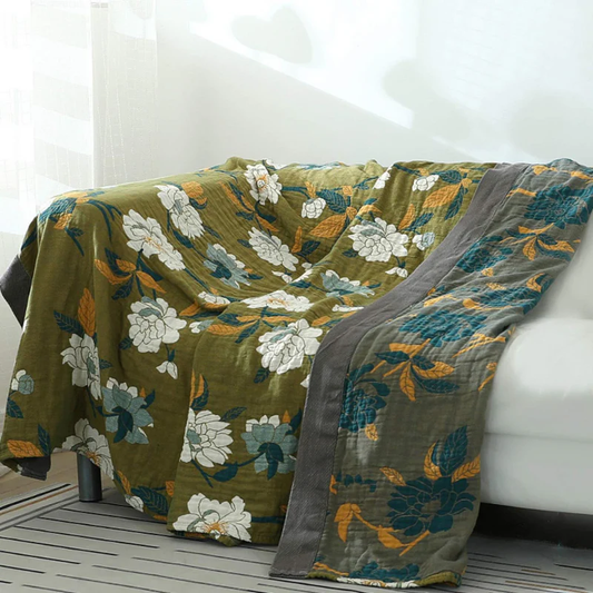 Olive Flower Reversible Quilt by Moderny