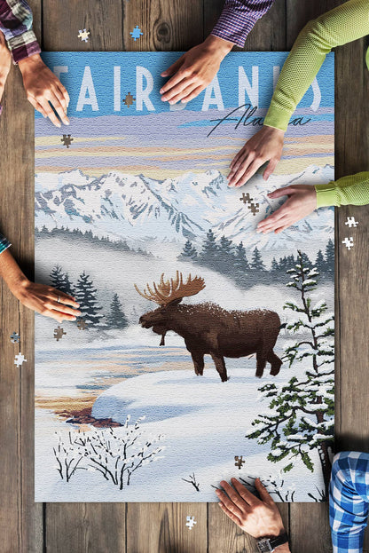 Fairbanks, Alaska with Moose in the Winter 1000 Piece Puzzle