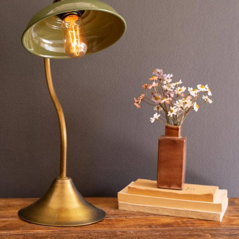 Brass table lamp | Green Enamel Shade