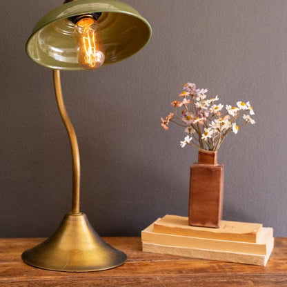 Brass table lamp | Green Enamel Shade