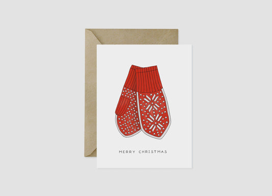 Merry Christmas Norwegian Mittens Greeting Card by Nordic Fox Design Co.