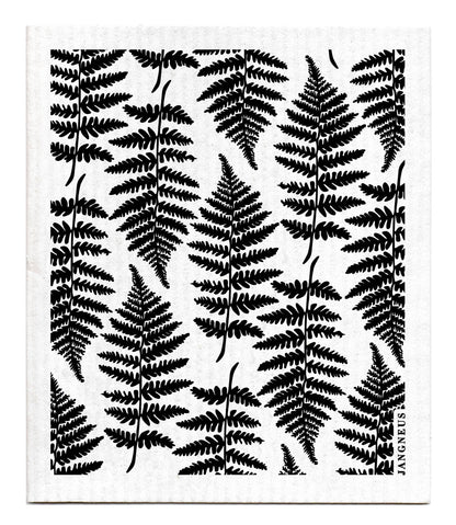 Black fern leaves on swedish dish cloth