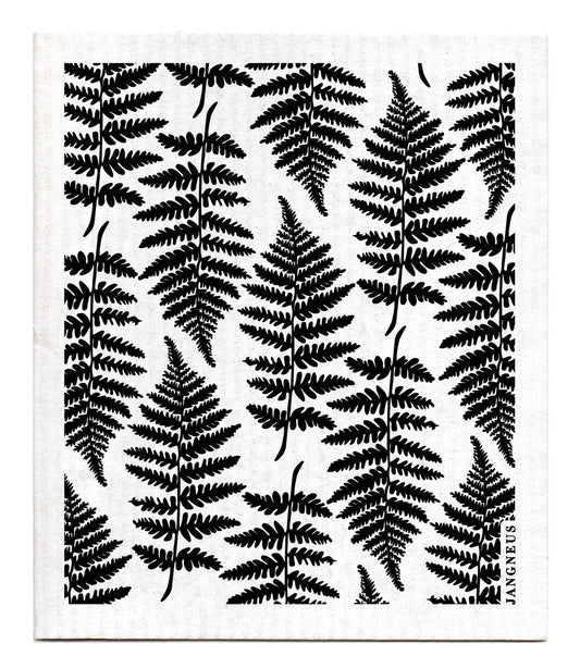 Black fern leaves on swedish dish cloth