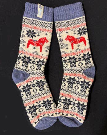 Dala Horse Wool Socks by Viking Knits