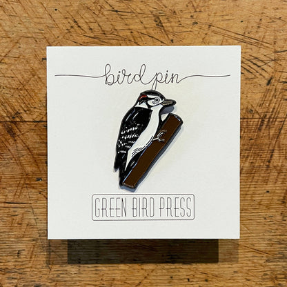 Downy Woodpecker Enamel Pin by Green Bird Press