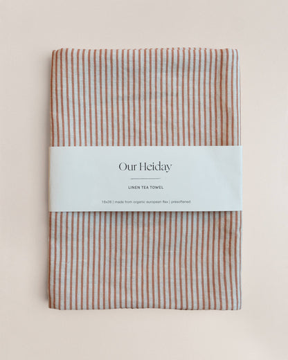 Classic Stripe Terracotta Linen Tea Towel by Our Heiday