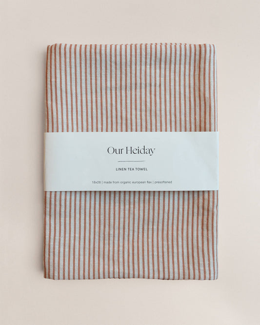 Classic Stripe Terracotta Linen Tea Towel by Our Heiday
