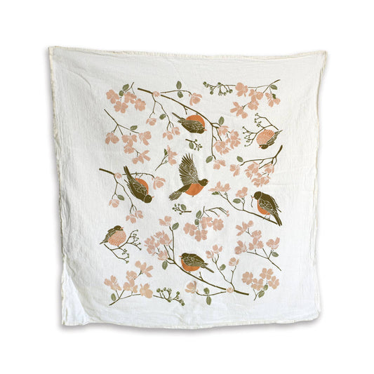 Early Bird Kitchen Tea Towel with Robins by June & December