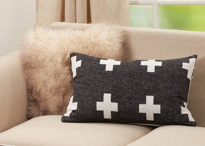 Swiss Cross Reversible Black + White Accent Pillow 16"x23"