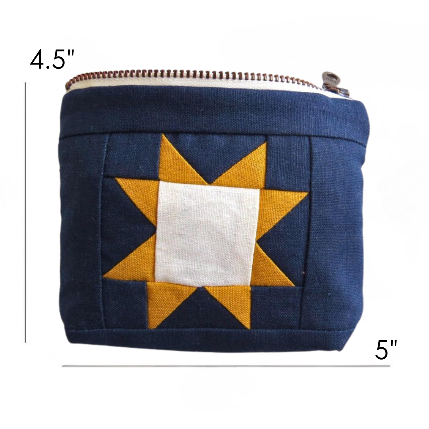 Navy + Gold Quilted Linen Pouch – Sawtooth Star Design