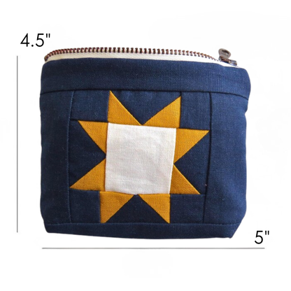 Navy + Gold Quilted Linen Pouch – Sawtooth Star Design