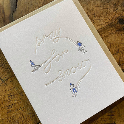 Pray for Snow Skiers Letterpress Holiday Card by Green Bird Press