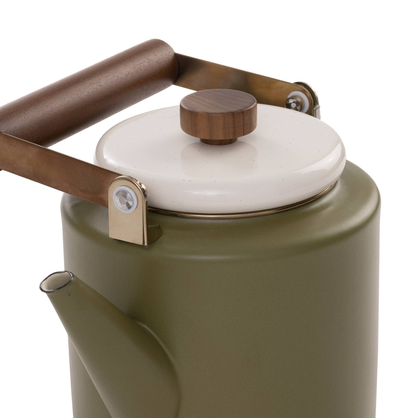 Retro-Inspired Enamel + Walnut Kettle by Barebones