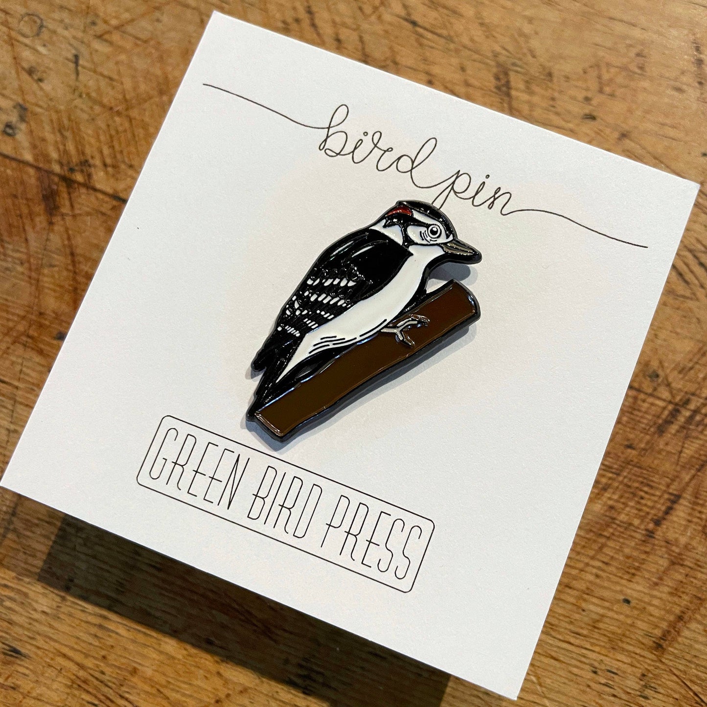 Downy Woodpecker Enamel Pin by Green Bird Press