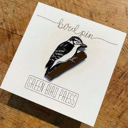 Downy Woodpecker Enamel Pin by Green Bird Press