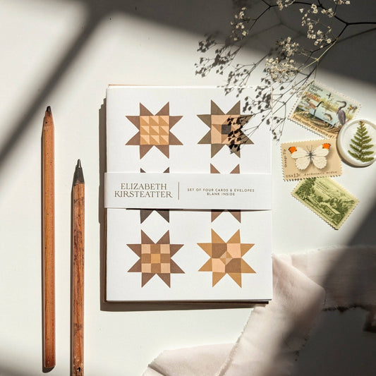 Neutral Quilt Stars | Set of Four Quilt Block Notecards by Elizabeth Kirsteatter