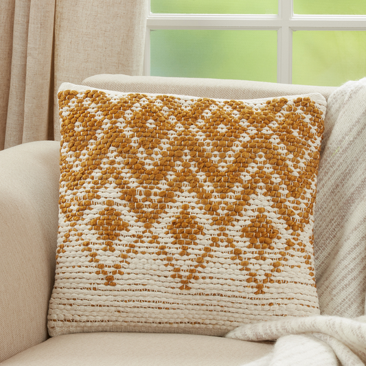 Diamond Woven Throw Pillow 18"x18" | Gold + Cream