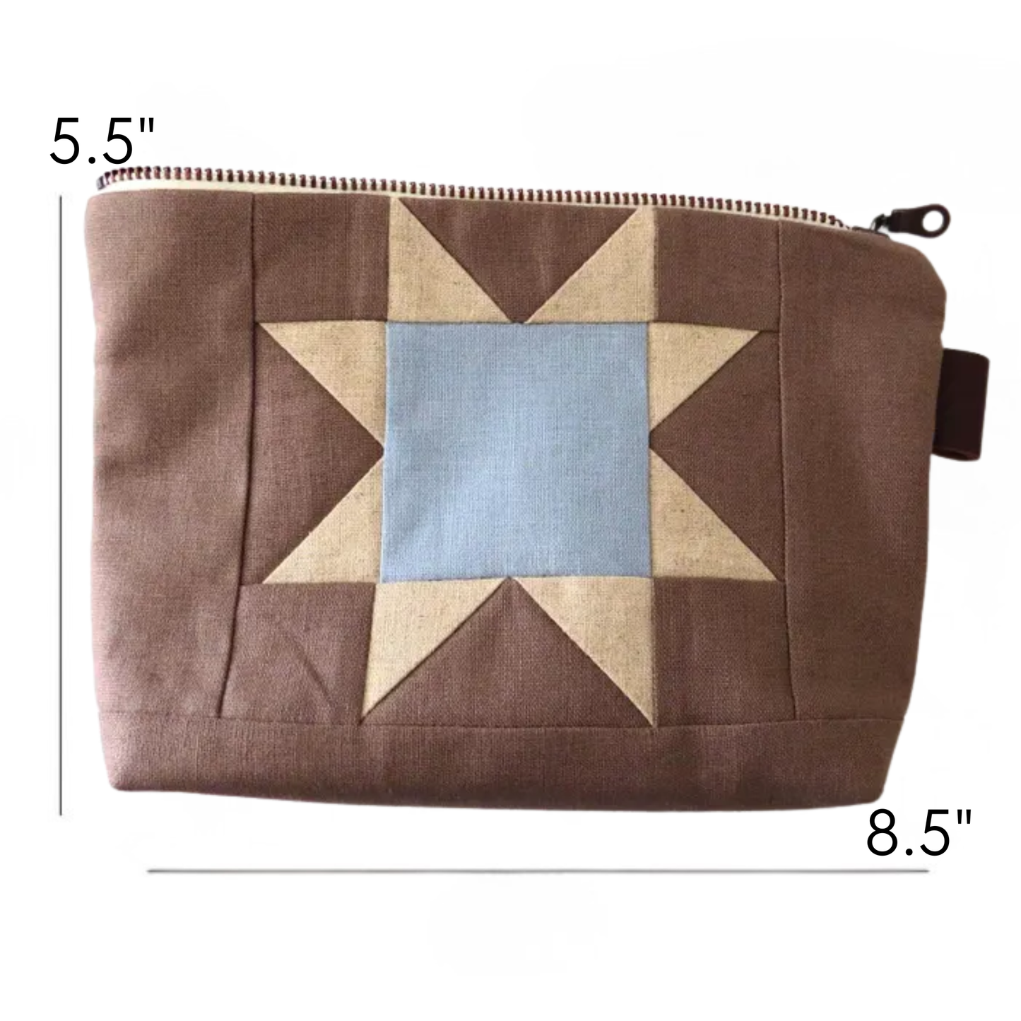 Sawtooth Star Quilted Zipper Pouch | Brown | Large