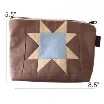 Sawtooth Star Quilted Zipper Pouch | Brown | Large