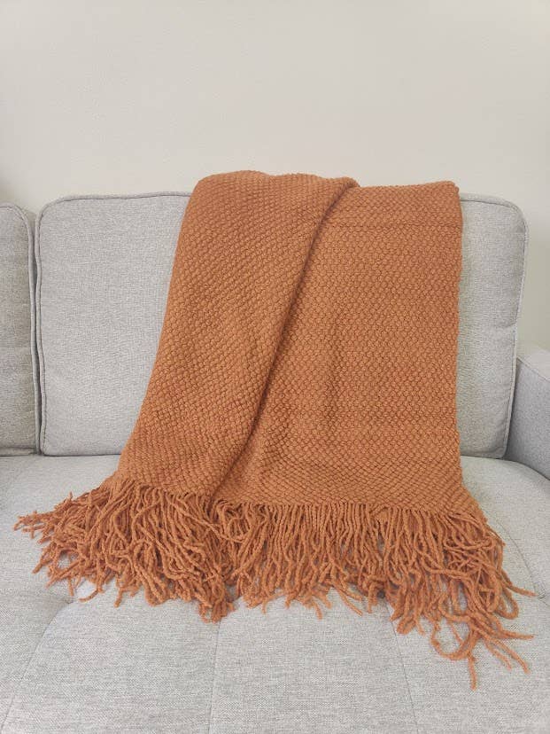 Textured + Fringe Knit Throw Blanket 50"x60" | Rust