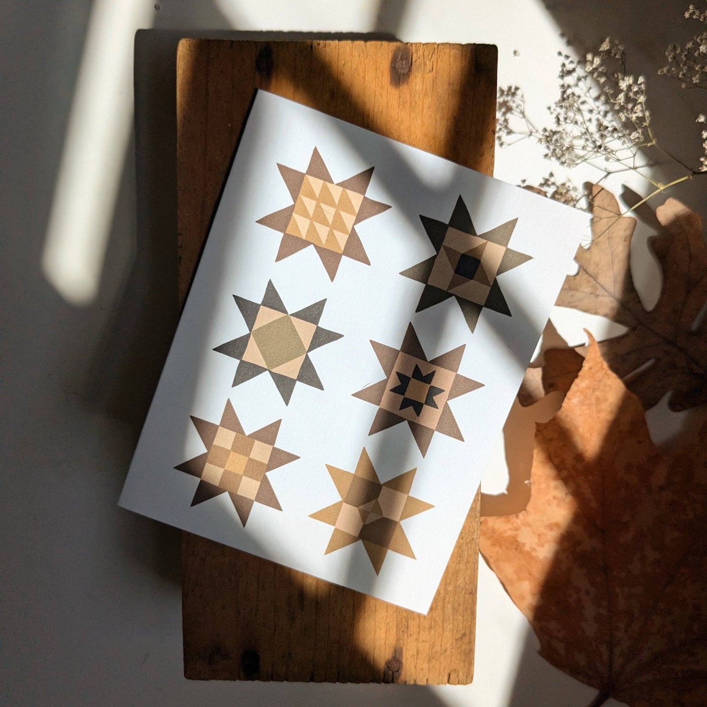 Neutral Quilt Stars | Set of Four Quilt Block Notecards by Elizabeth Kirsteatter