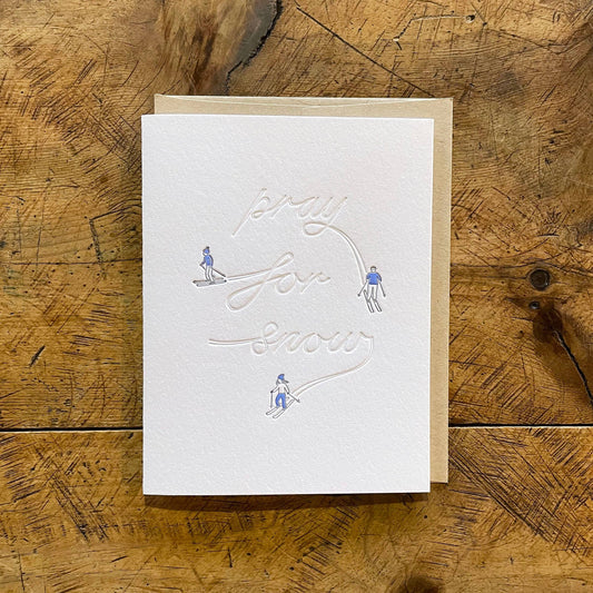 Pray for Snow Skiers Letterpress Holiday Card by Green Bird Press