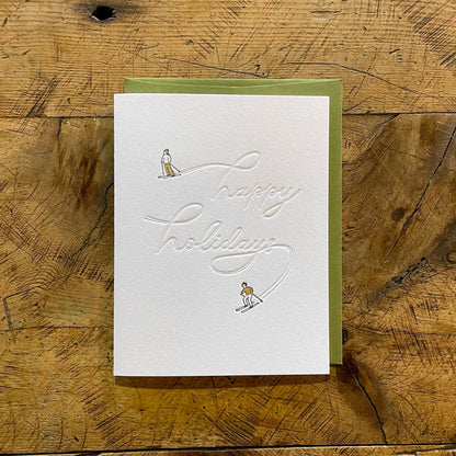 Happy Holidays Skiers Letterpress Card by Green Bird Press