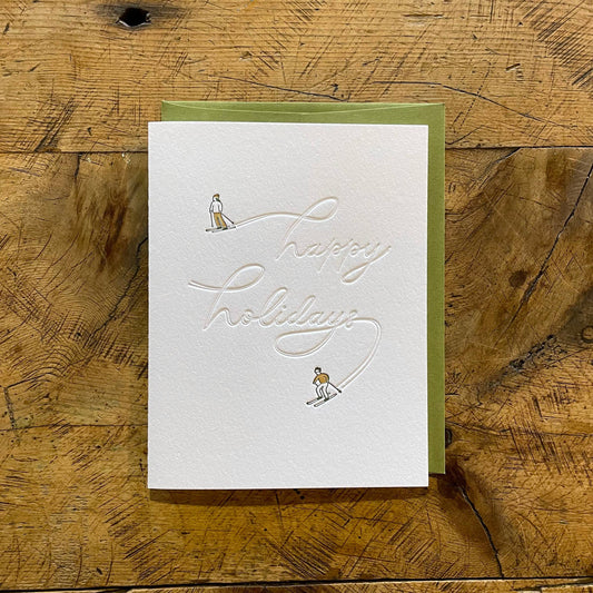 Happy Holidays Skiers Letterpress Card by Green Bird Press