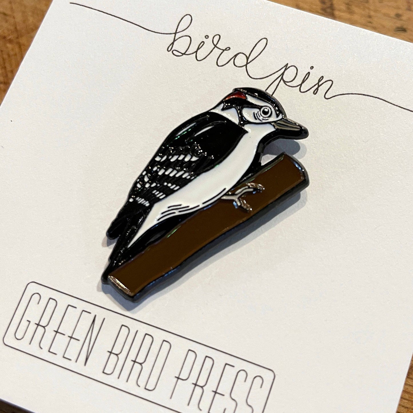 Downy Woodpecker Enamel Pin by Green Bird Press