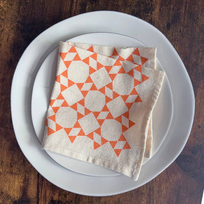 Set of 4 Hand Printed Flour Sack Napkins | Wicker Brown
