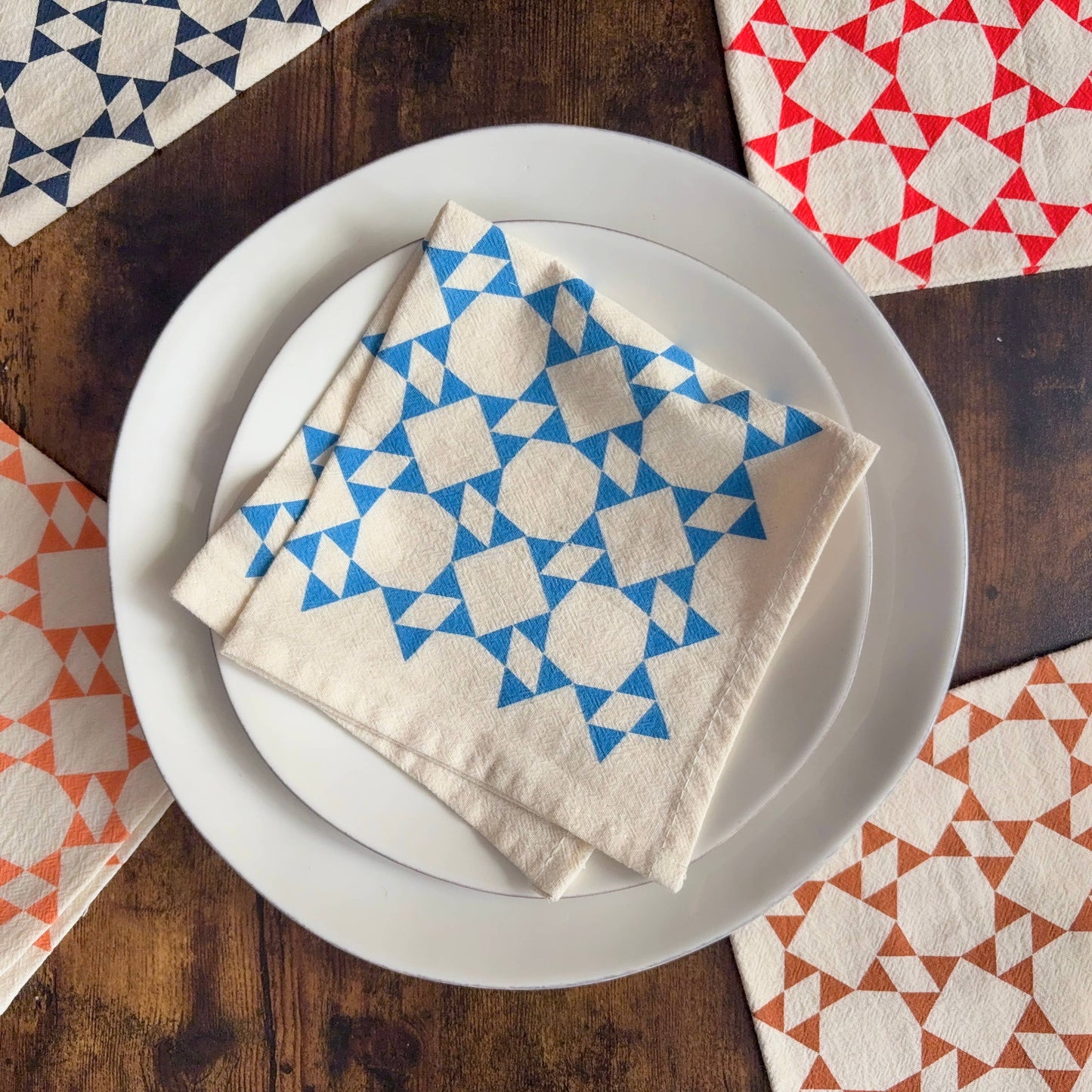 Set of 4 Hand Printed Flour Sack Napkins | Wicker Brown