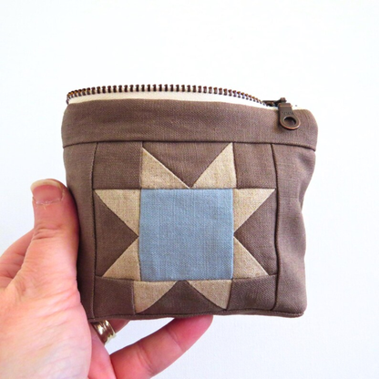 Sawtooth Star Quilted Zipper Pouch | Brown
