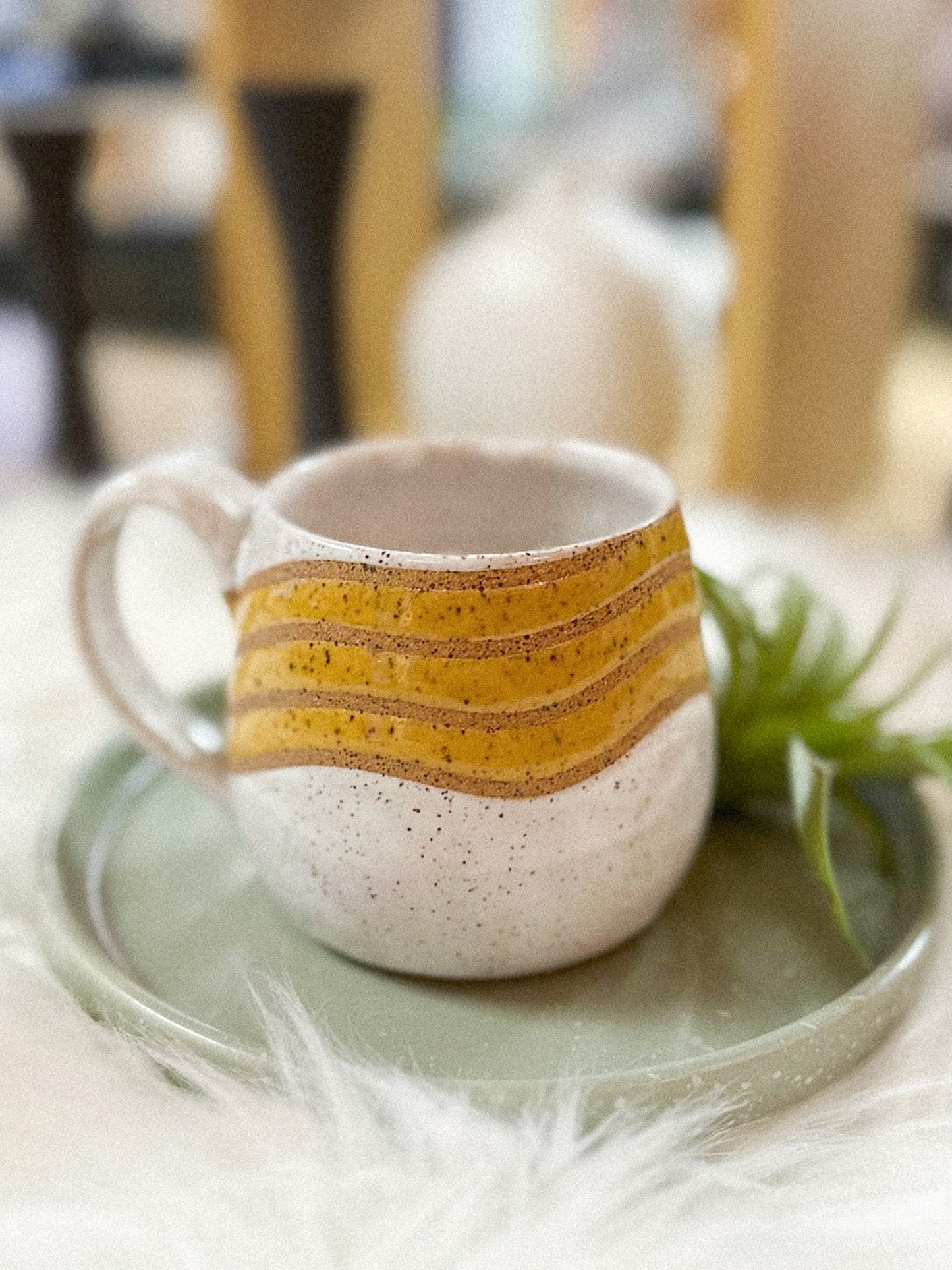 Yellow and White Groovy Mug by Night School Knits and Pots #34
