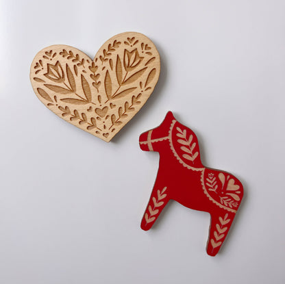 Red Swedish Dala Magnet by Nordic Nicole